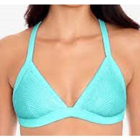 1239 salt + Cove X-Back Crochet Tie Triangle Swimsuit Top AQUA sz M new - Picture 1 of 1